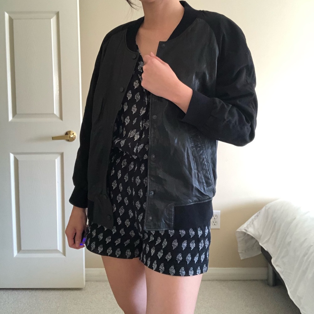 Faux leather bomber jacket